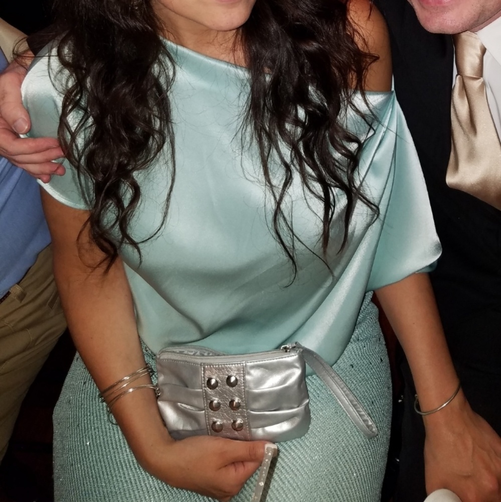 St. John Collection off the shoulder Silk Dress